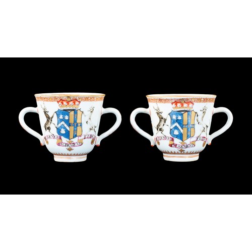 Pair of Chinese armorial two handled Cups, Arms of Townsend impaling Harrison